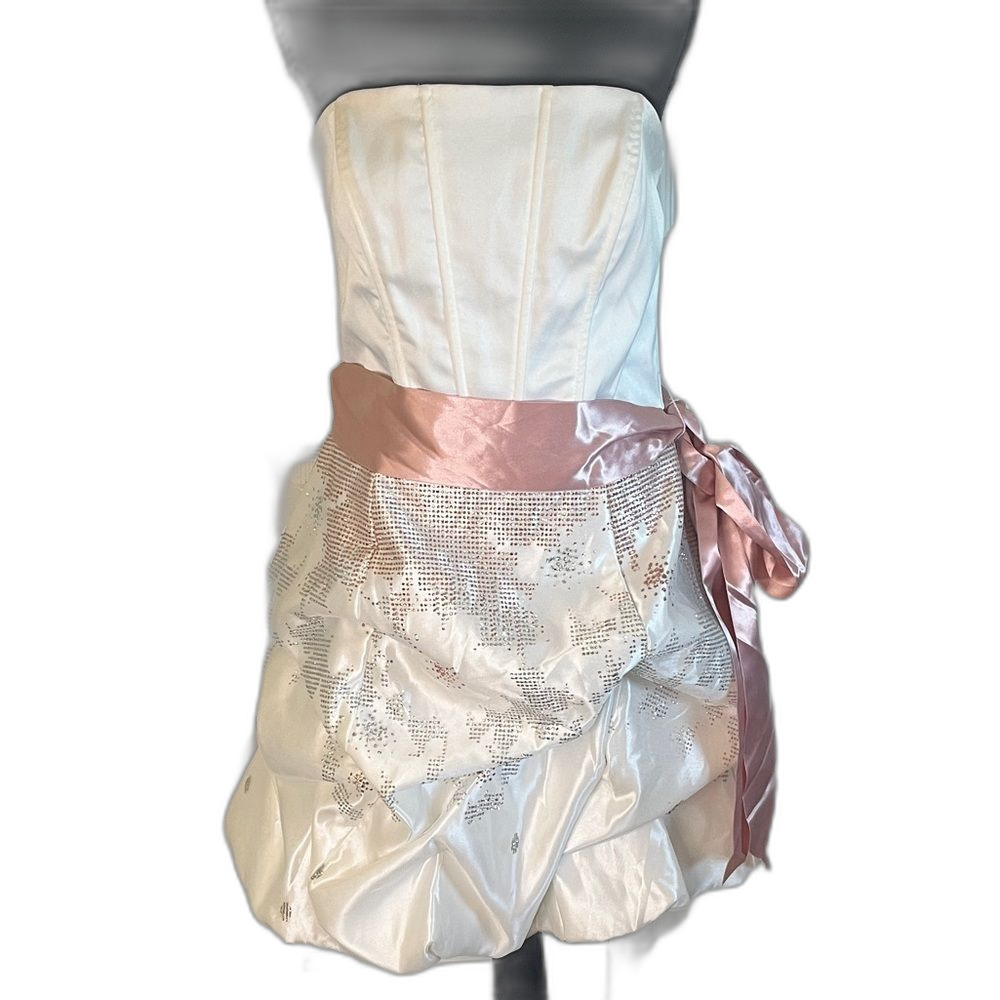 Jessica McClintock Gunne Sax Pink Sparkly Strapless Vintage Bubble Dress 7 Hoco